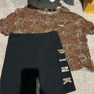 PINK Victoria's Secret Black and Brown Leopard Print Shorts
